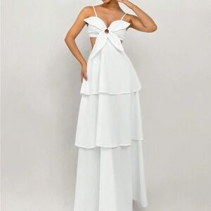 White Layered Flower Detail Maxi Dress